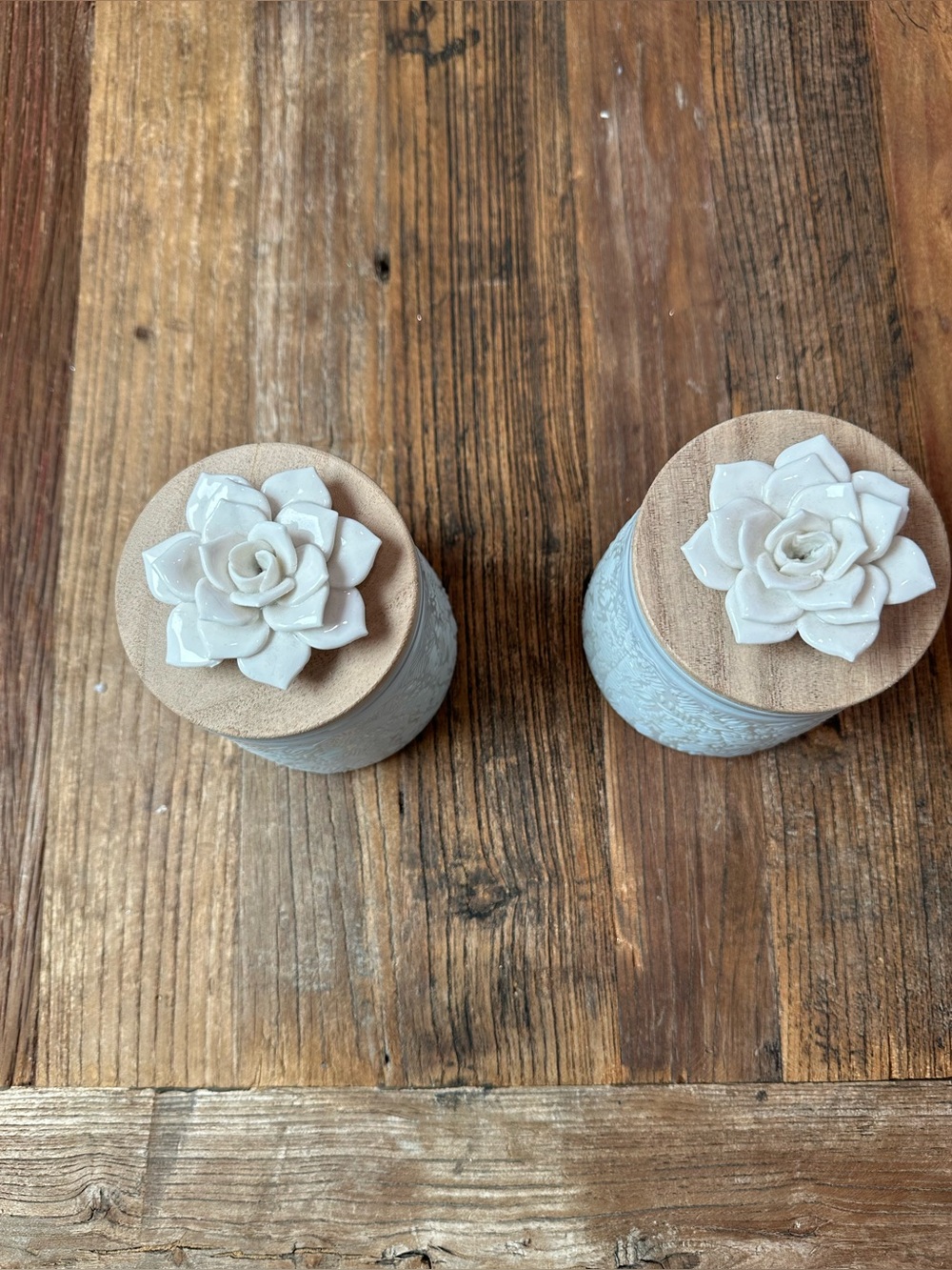 White Floral Ceramic-Top Jar Candles (Set of 2)
